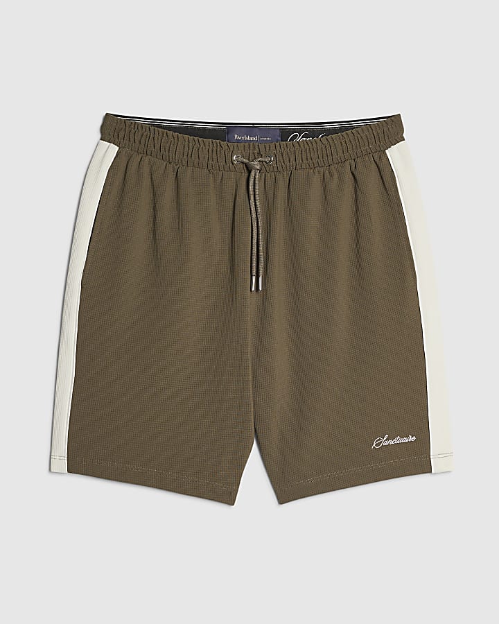 Khaki Regular Fit Colour Block Shorts