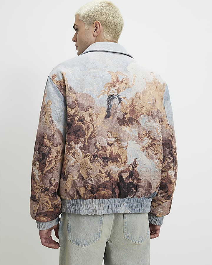 Blue Scenic Tapestry Bomber Jacket