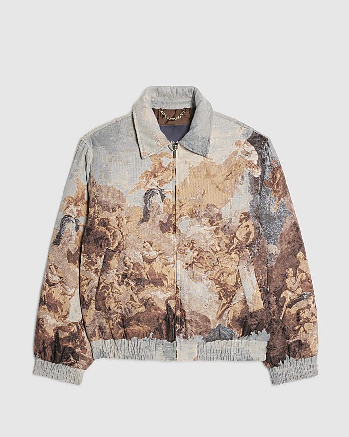 Blue Scenic Tapestry Bomber Jacket