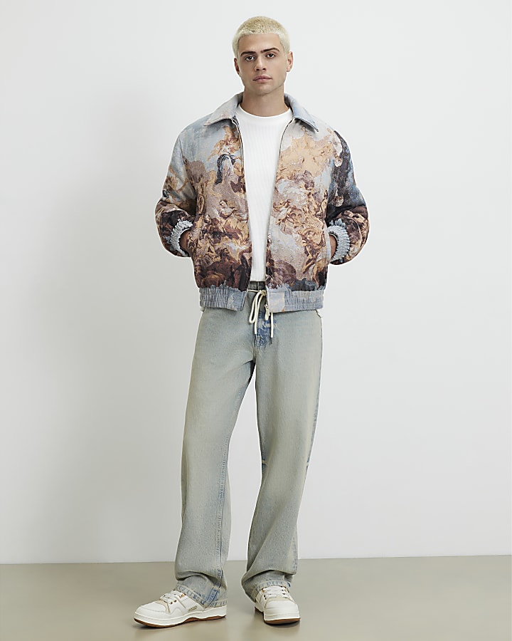 Blue Scenic Tapestry Bomber Jacket