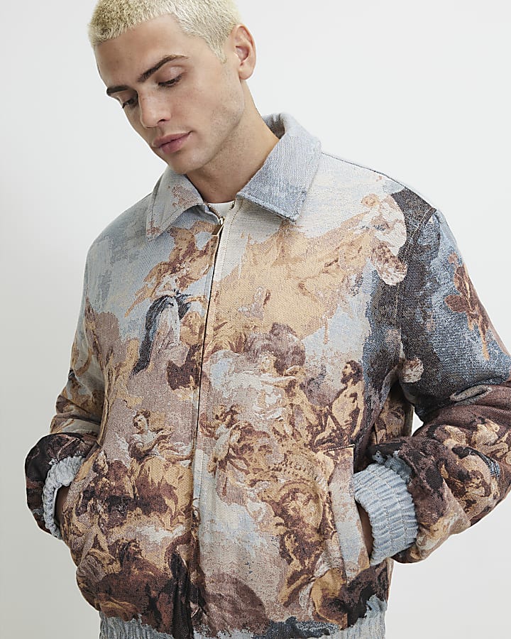 Blue Scenic Tapestry Bomber Jacket