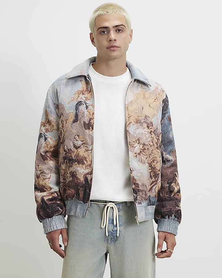 Blue Scenic Tapestry Bomber Jacket