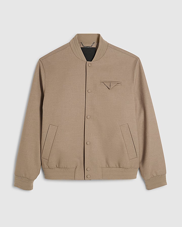 Beige Smart Twill Bomber Jacket