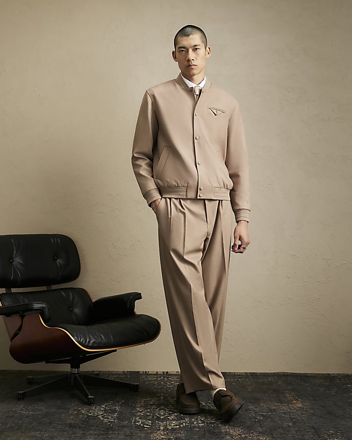 Beige Smart Twill Bomber Jacket