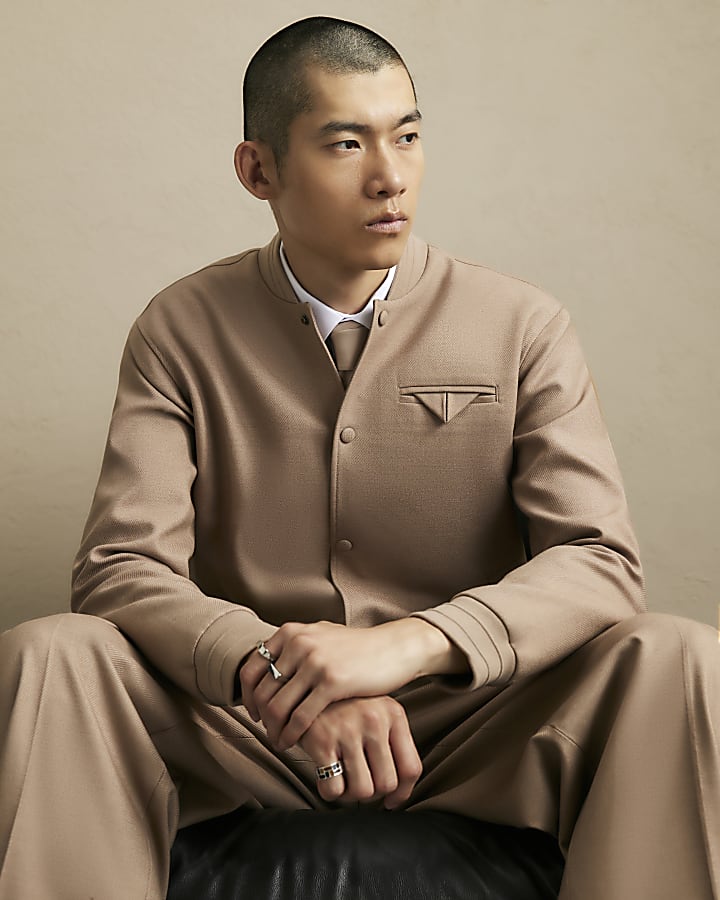 Beige Smart Twill Bomber Jacket