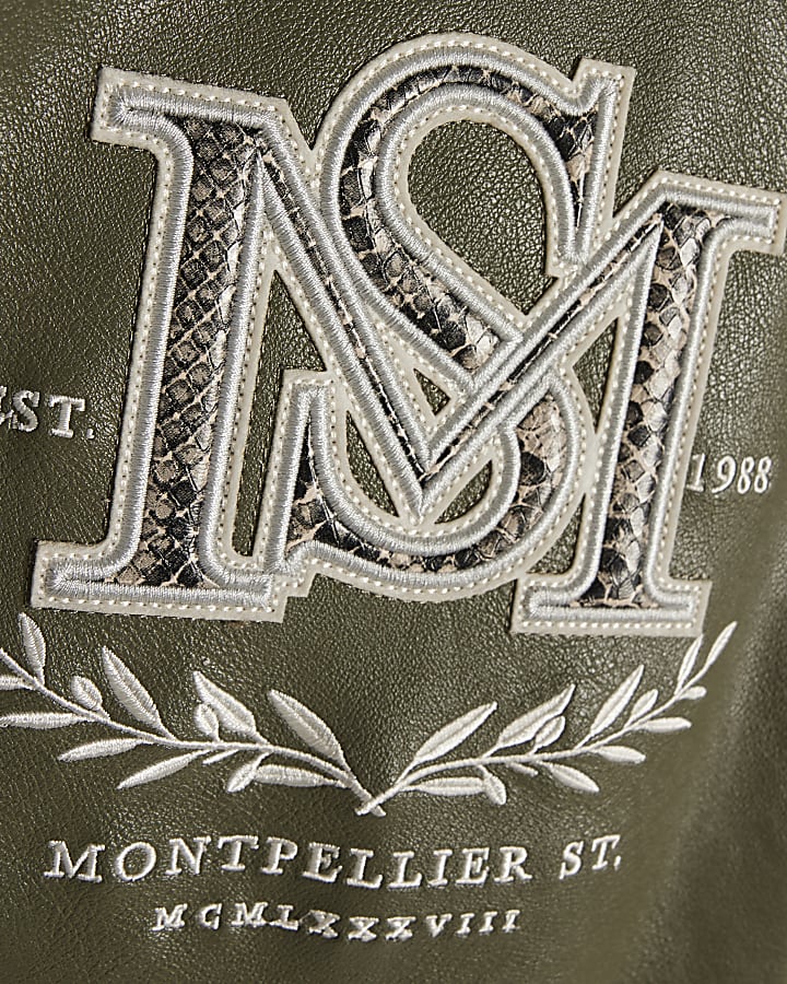Green Leopard Print Washed Varsity Jacket