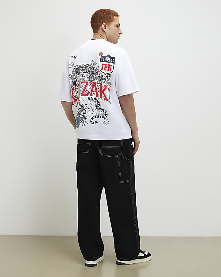 White Oversized Fit Kazaki  T-Shirt