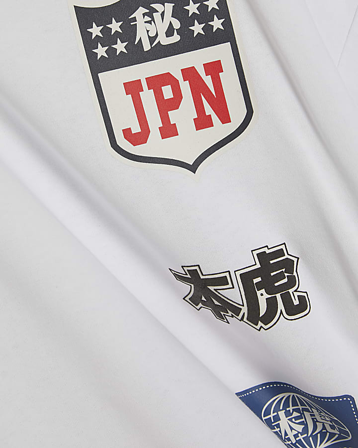 White Oversized Fit Kazaki  T-Shirt