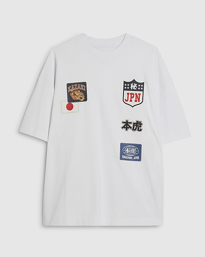 White Oversized Fit Kazaki  T-Shirt