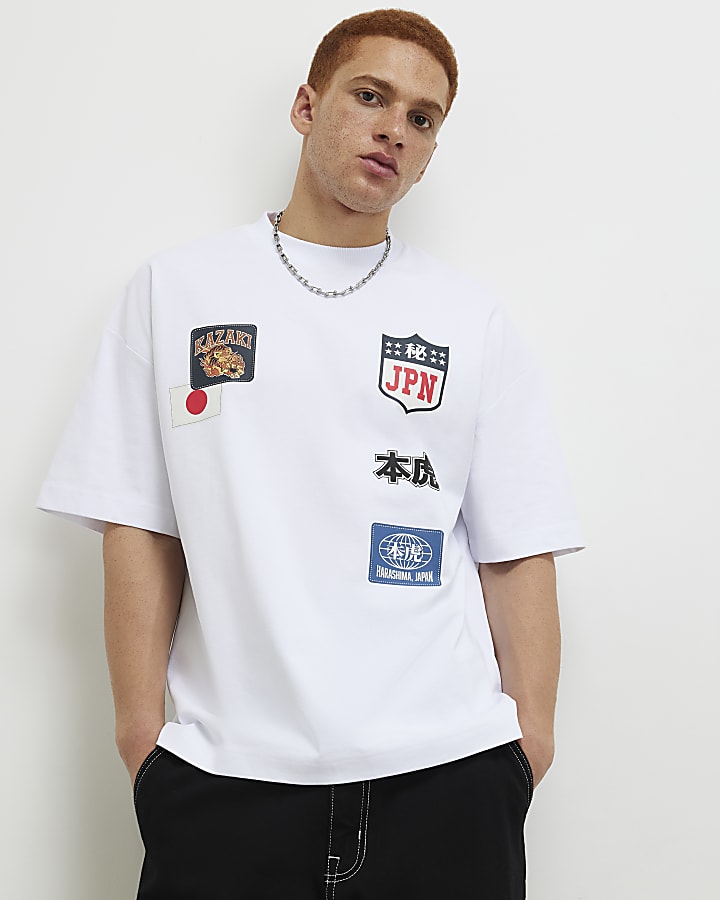 White Oversized Fit Kazaki  T-Shirt