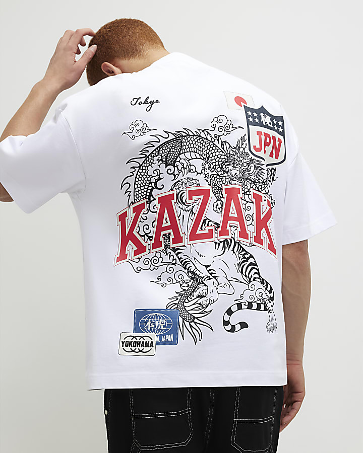 White Oversized Fit Kazaki  T-Shirt