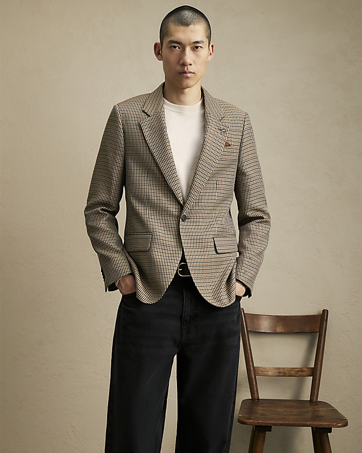 Brown Puptooth Check Blazer