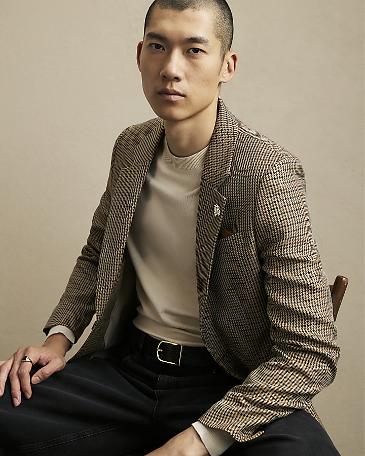 Brown Puptooth Check Blazer