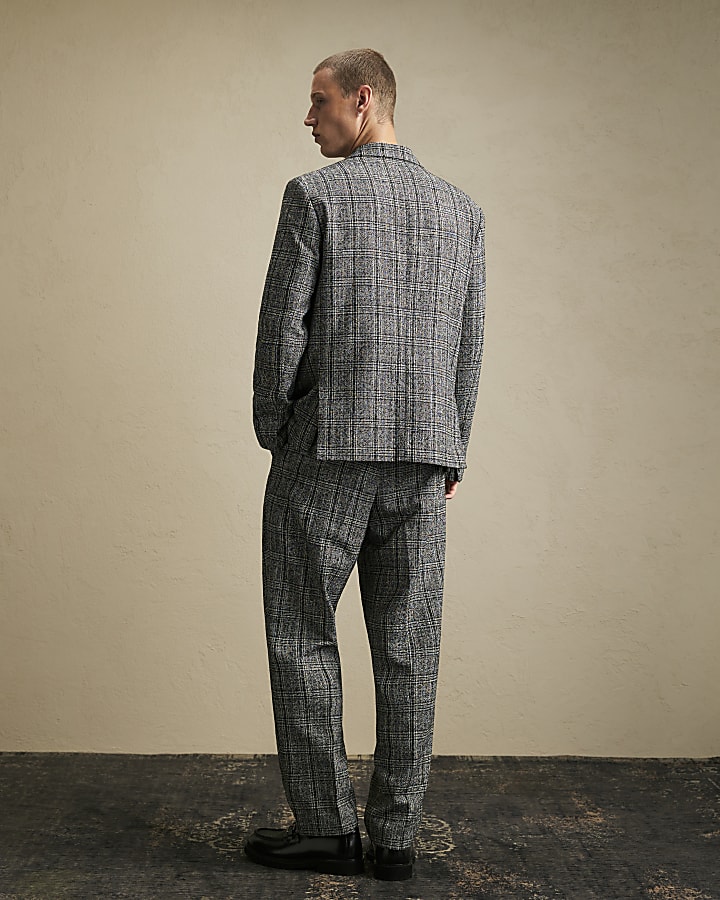 Grey Relaxed Fit Check Suit Trousers