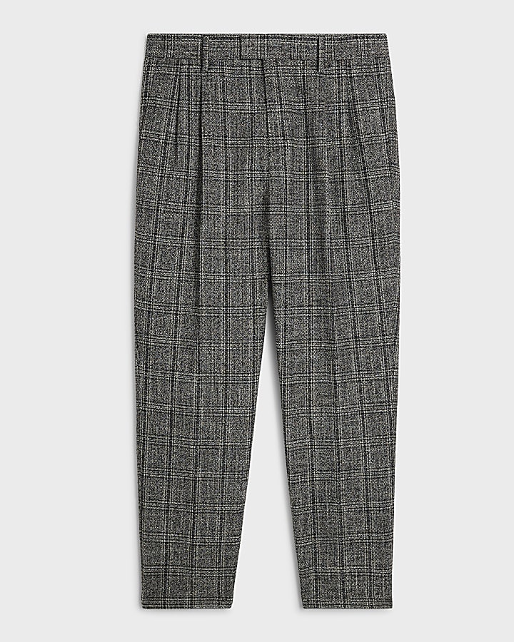 Grey Relaxed Fit Check Suit Trousers