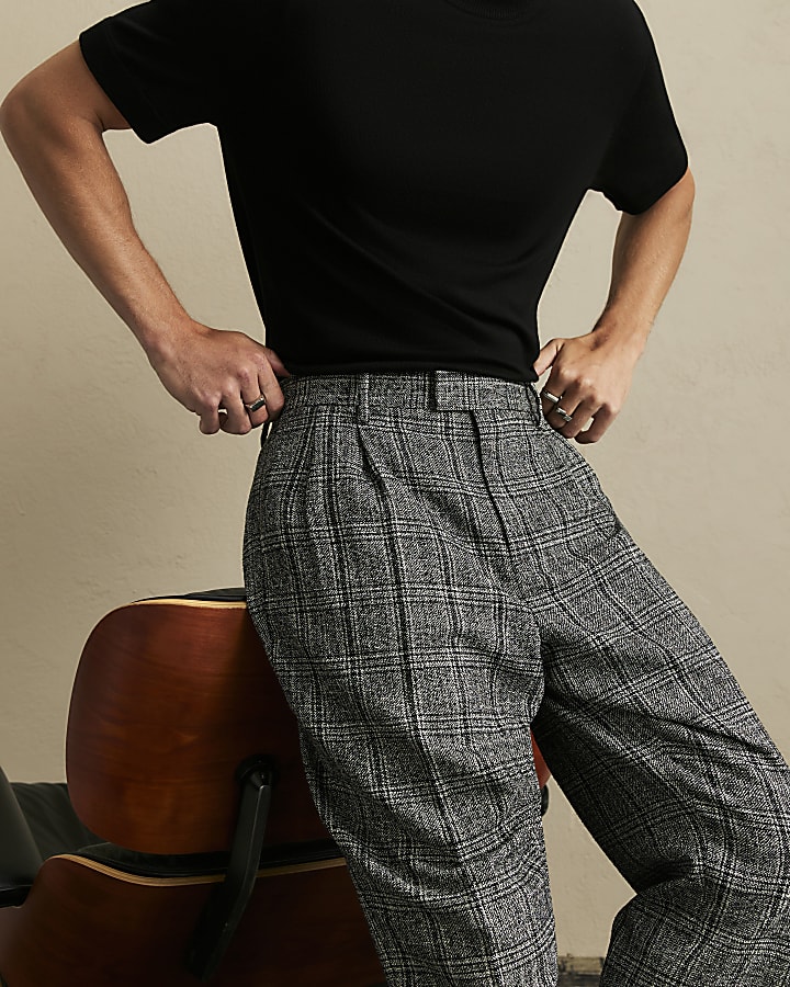 Grey Relaxed Fit Check Suit Trousers