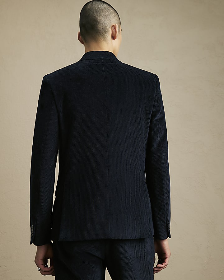 Navy Slim Fit Corduroy Suit Jacket
