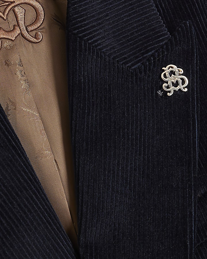 Navy Slim Fit Corduroy Suit Jacket