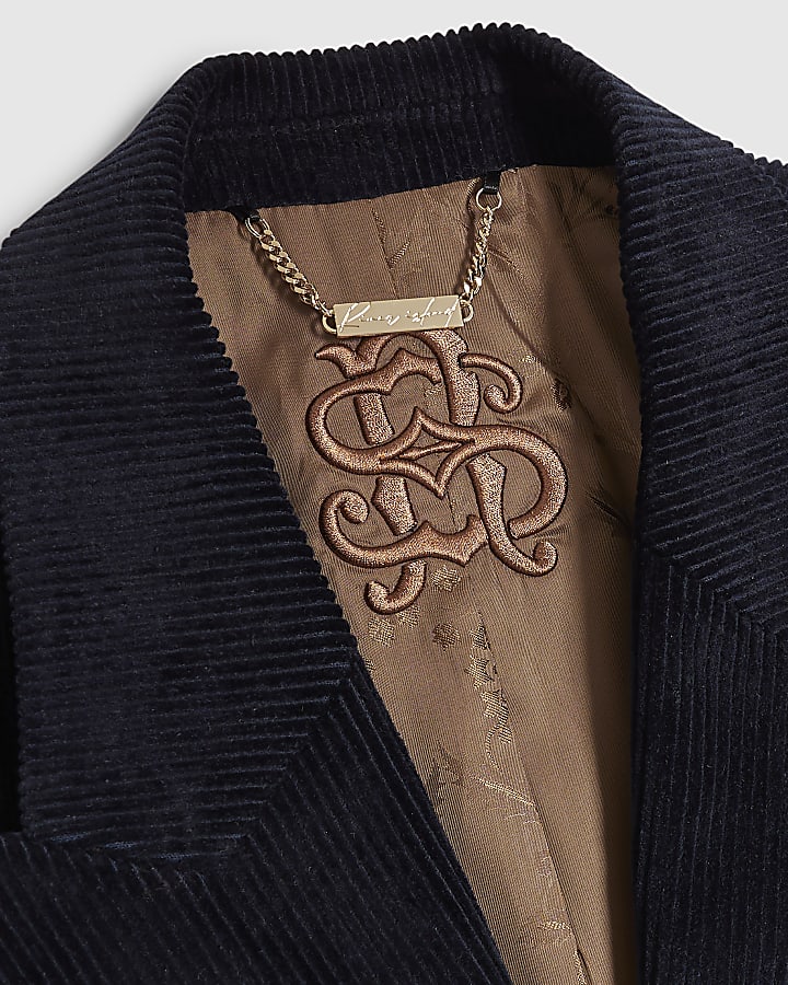 Navy Slim Fit Corduroy Suit Jacket