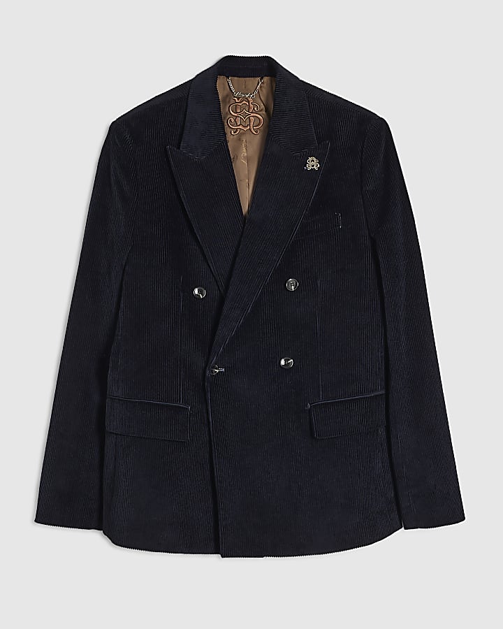 Navy Slim Fit Corduroy Suit Jacket