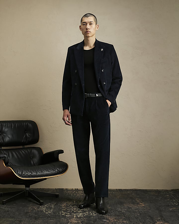 Navy Slim Fit Corduroy Suit Jacket