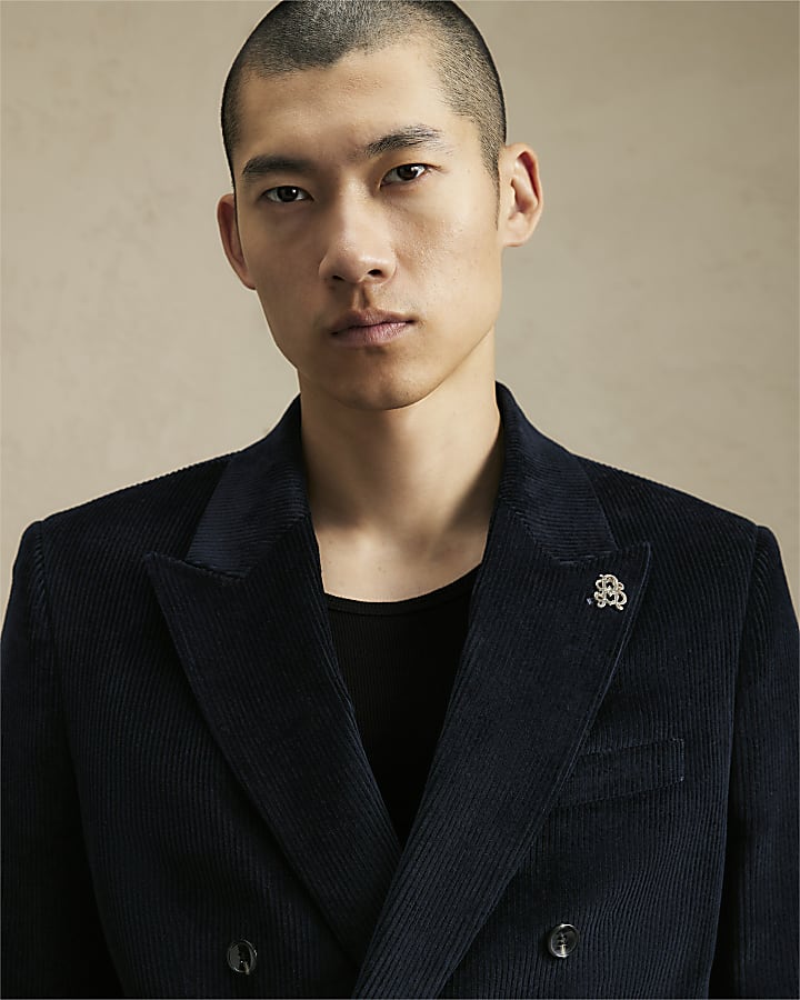 Navy Slim Fit Corduroy Suit Jacket