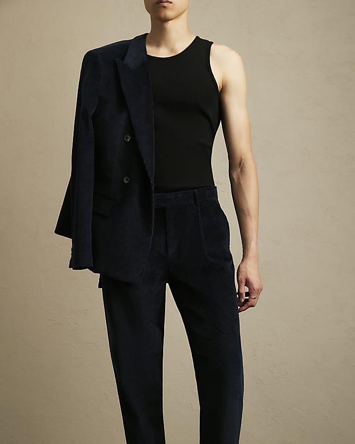 Navy Slim Fit Corduroy Suit Trousers