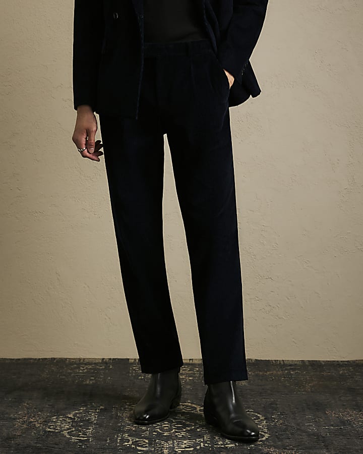 Navy Slim Fit Corduroy Suit Trousers