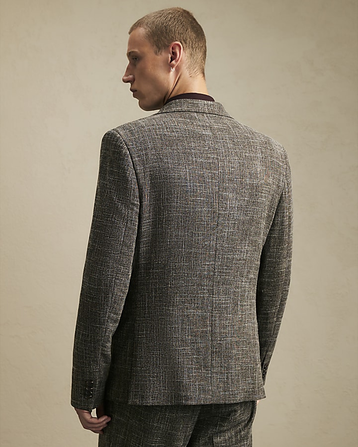 Brown Slim Fit Textured Blazer