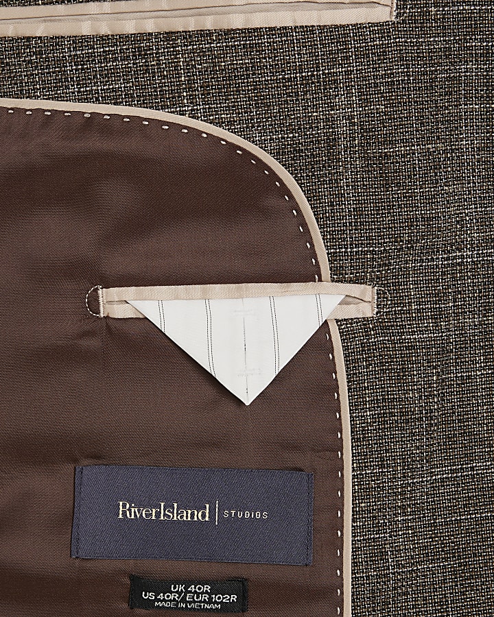 Brown Slim Fit Textured Blazer