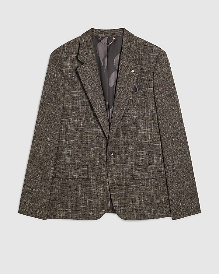 Brown Slim Fit Textured Blazer