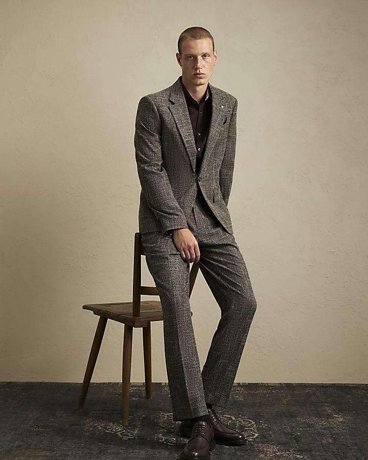 Brown Slim Fit Textured Blazer