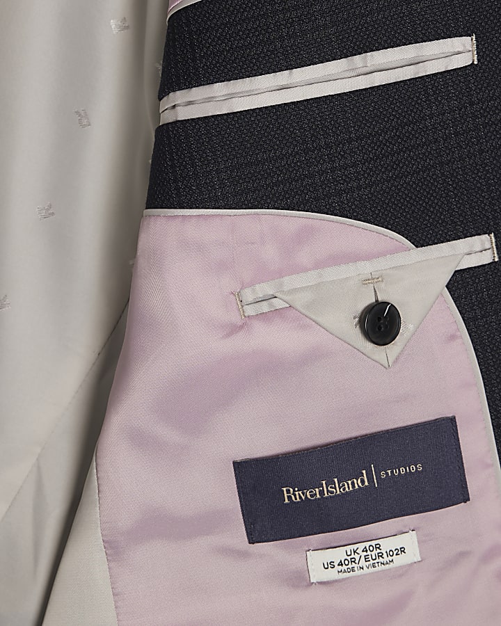 Blue Slim Fit Check Suit Jacket