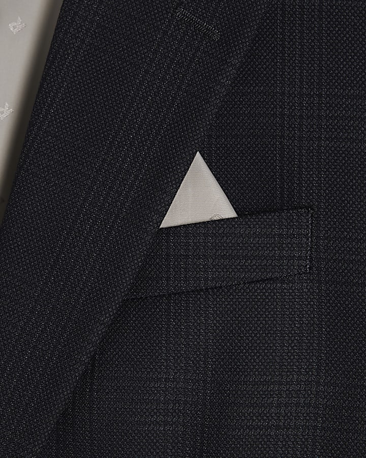 Blue Slim Fit Check Suit Jacket
