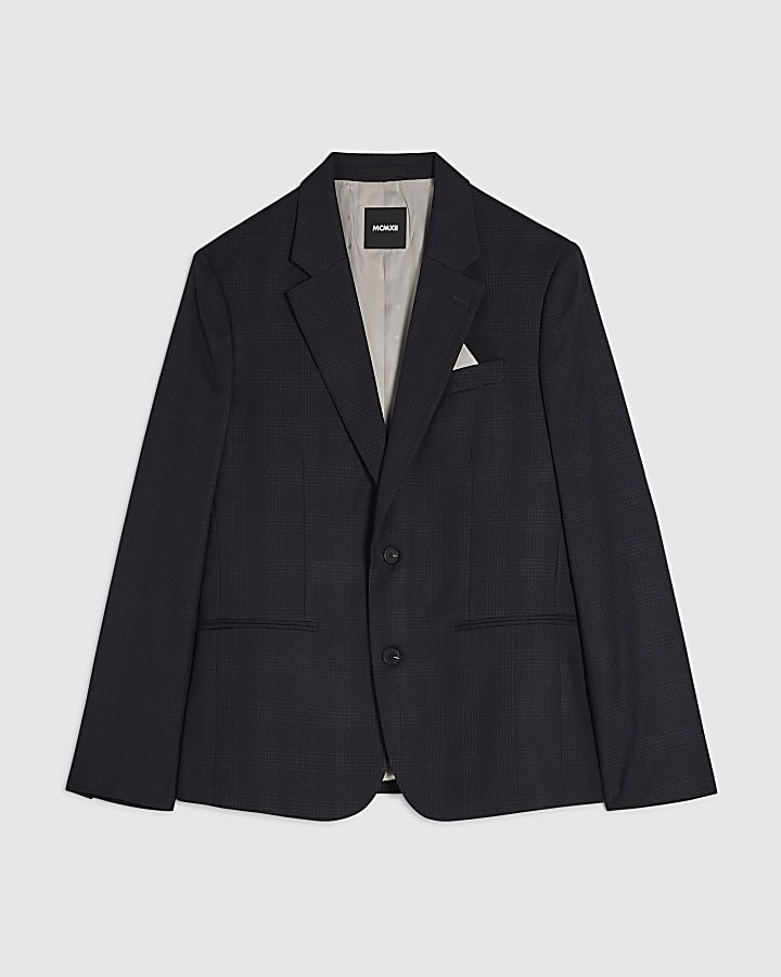 Blue Slim Fit Check Suit Jacket