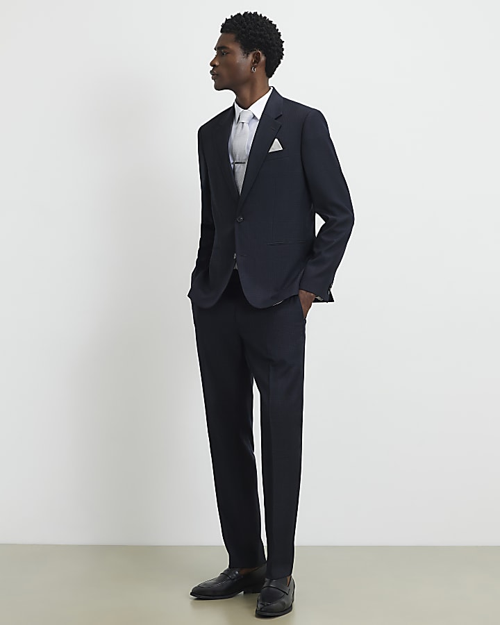 Blue Slim Fit Check Suit Jacket