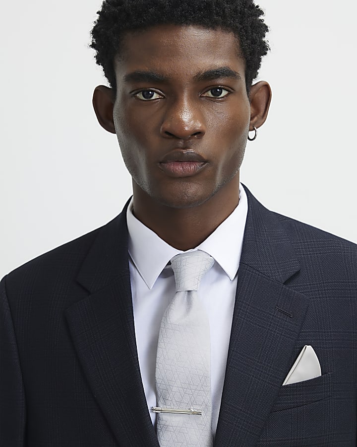 Blue Slim Fit Check Suit Jacket