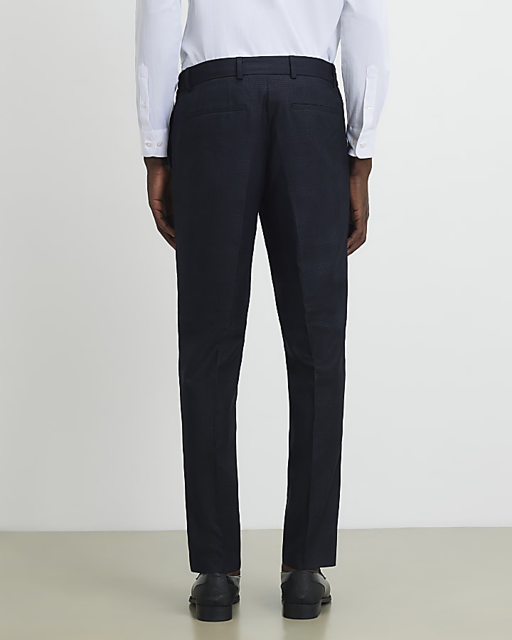 Blue Slim Fit Check Suit Trousers