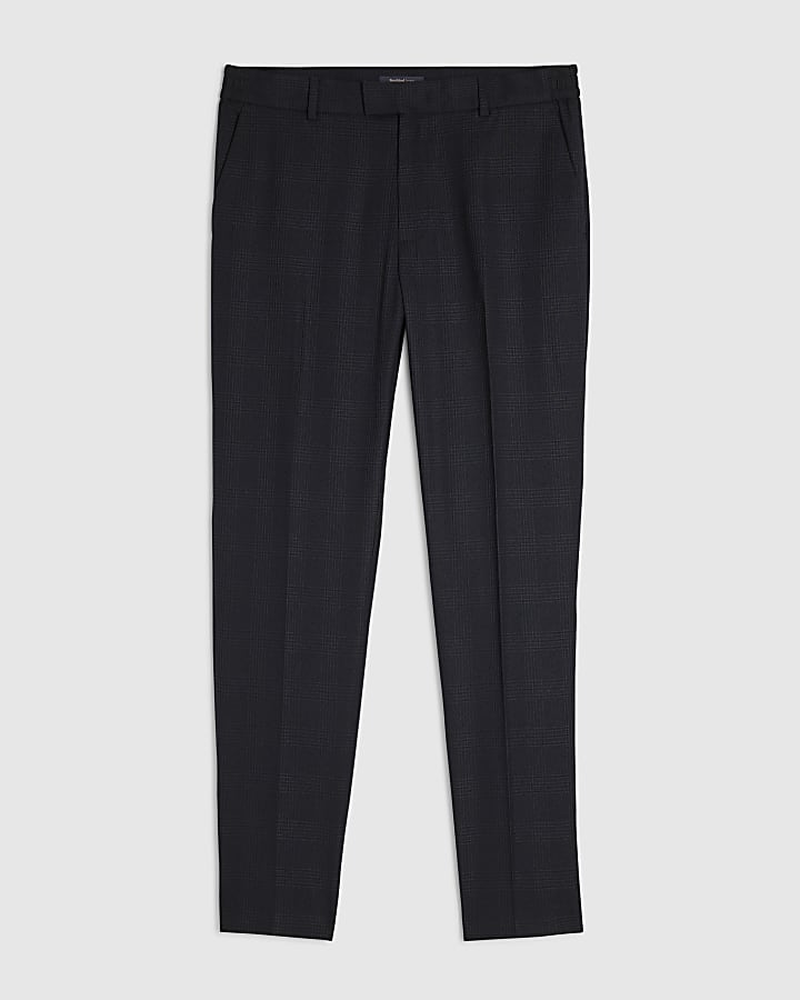 Blue Slim Fit Check Suit Trousers