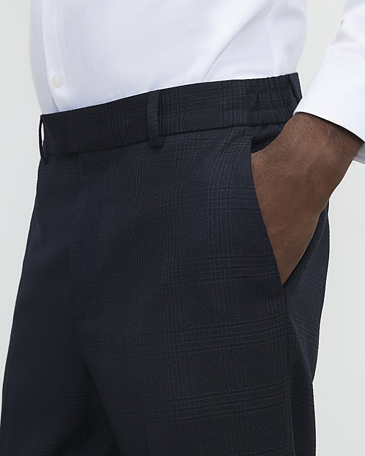 Blue Slim Fit Check Suit Trousers