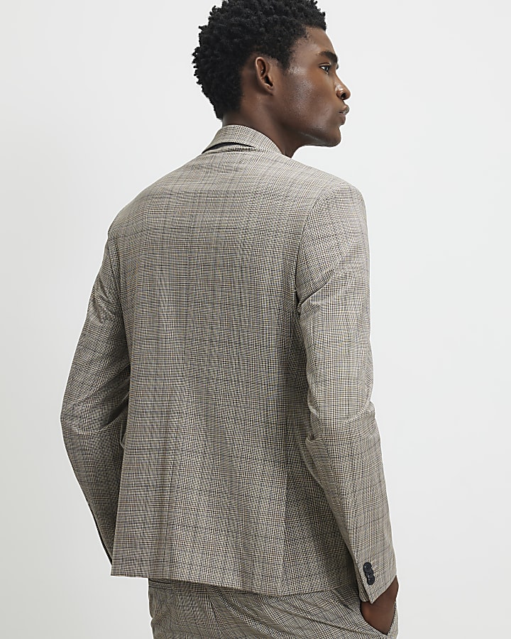 Grey Skinny Fit Check Suit Jacket