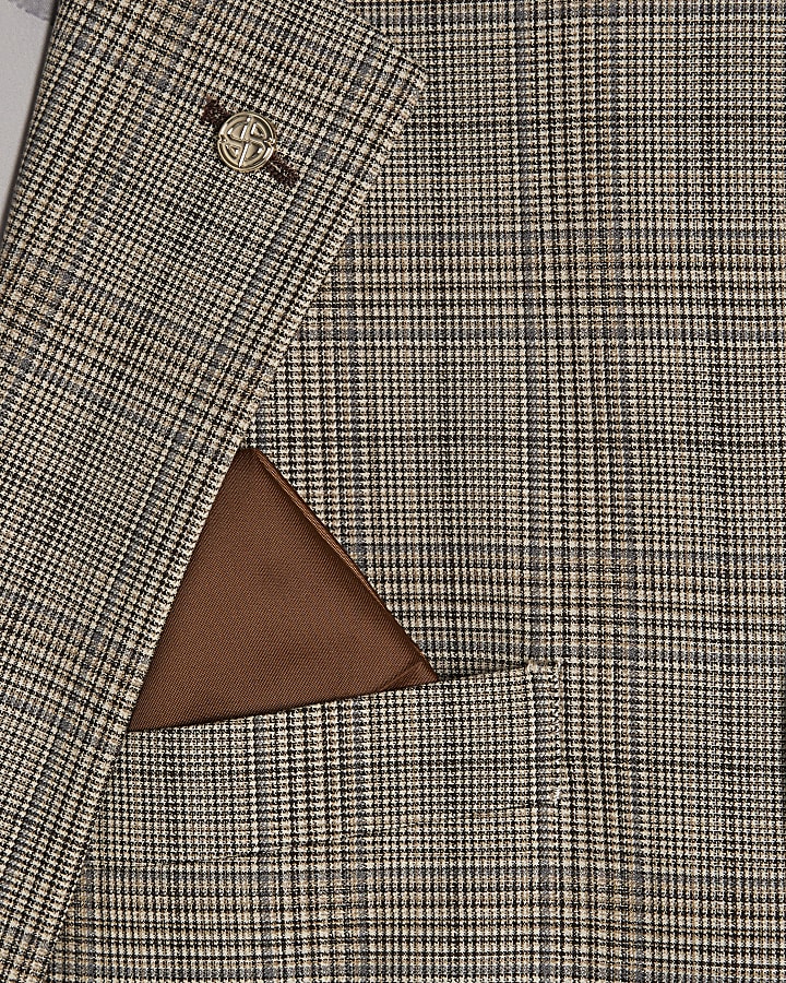 Grey Skinny Fit Check Suit Jacket