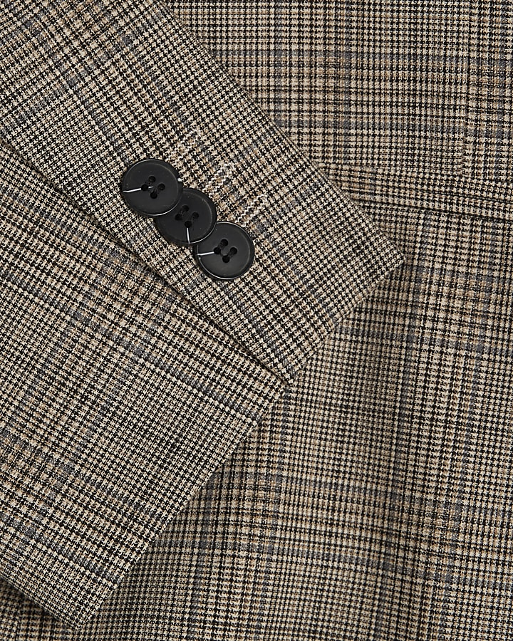Grey Skinny Fit Check Suit Jacket