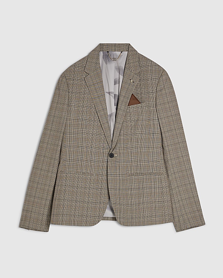 Grey Skinny Fit Check Suit Jacket