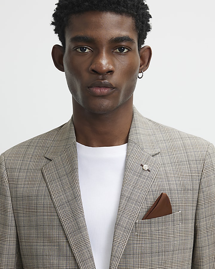 Grey Skinny Fit Check Suit Jacket