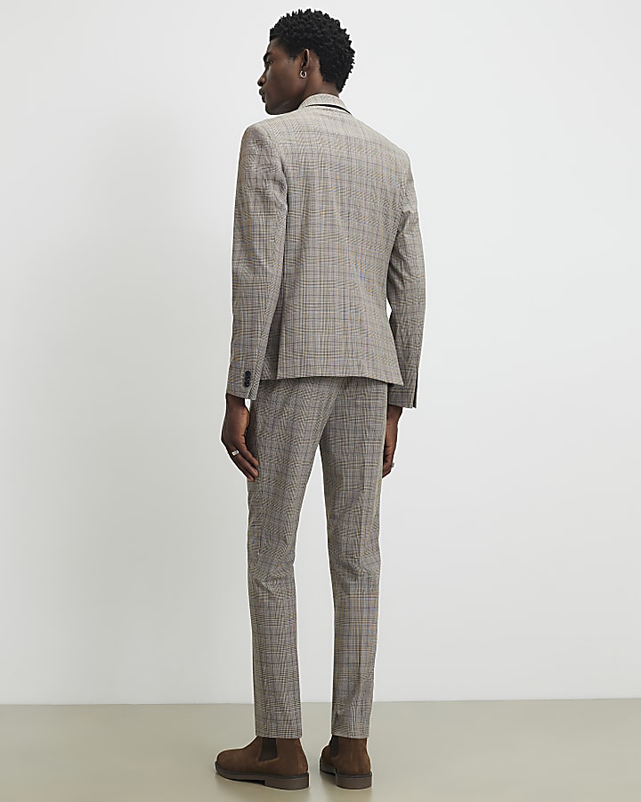 Grey Skinny Fit Check Suit Trousers