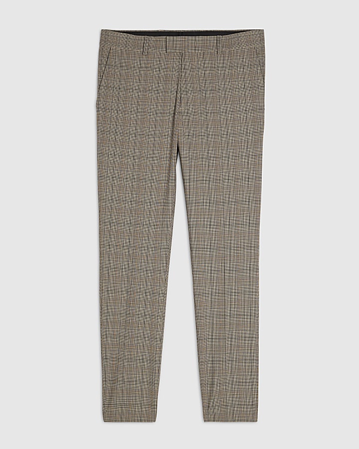 Grey Skinny Fit Check Suit Trousers