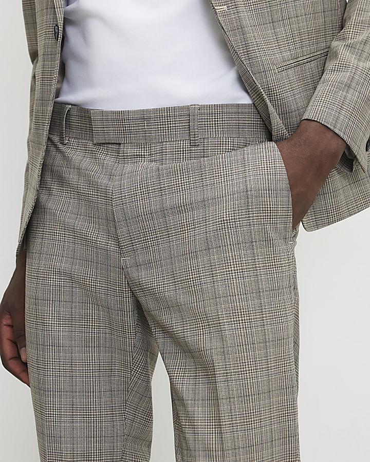 Grey Skinny Fit Check Suit Trousers