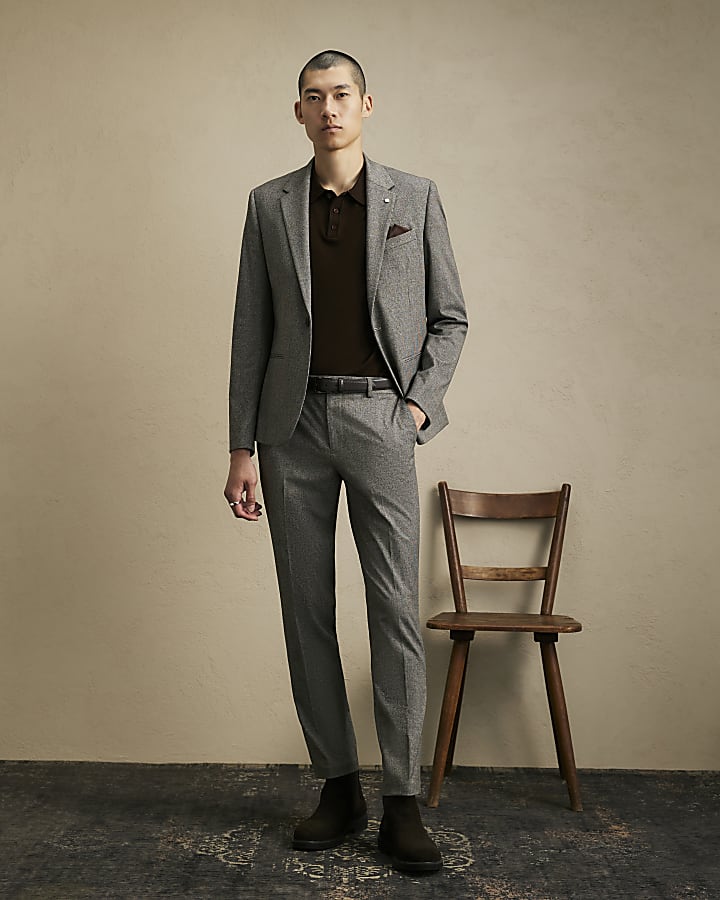 Grey Slim Fit Puptooth Suit Jacket