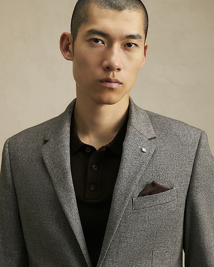 Grey Slim Fit Puptooth Suit Jacket